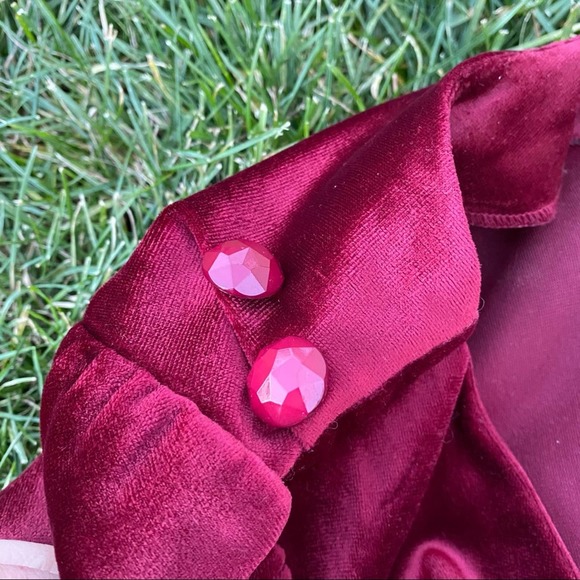 Vintage holiday Christmas button down belted red velvety midi dress small - Picture 8 of 9